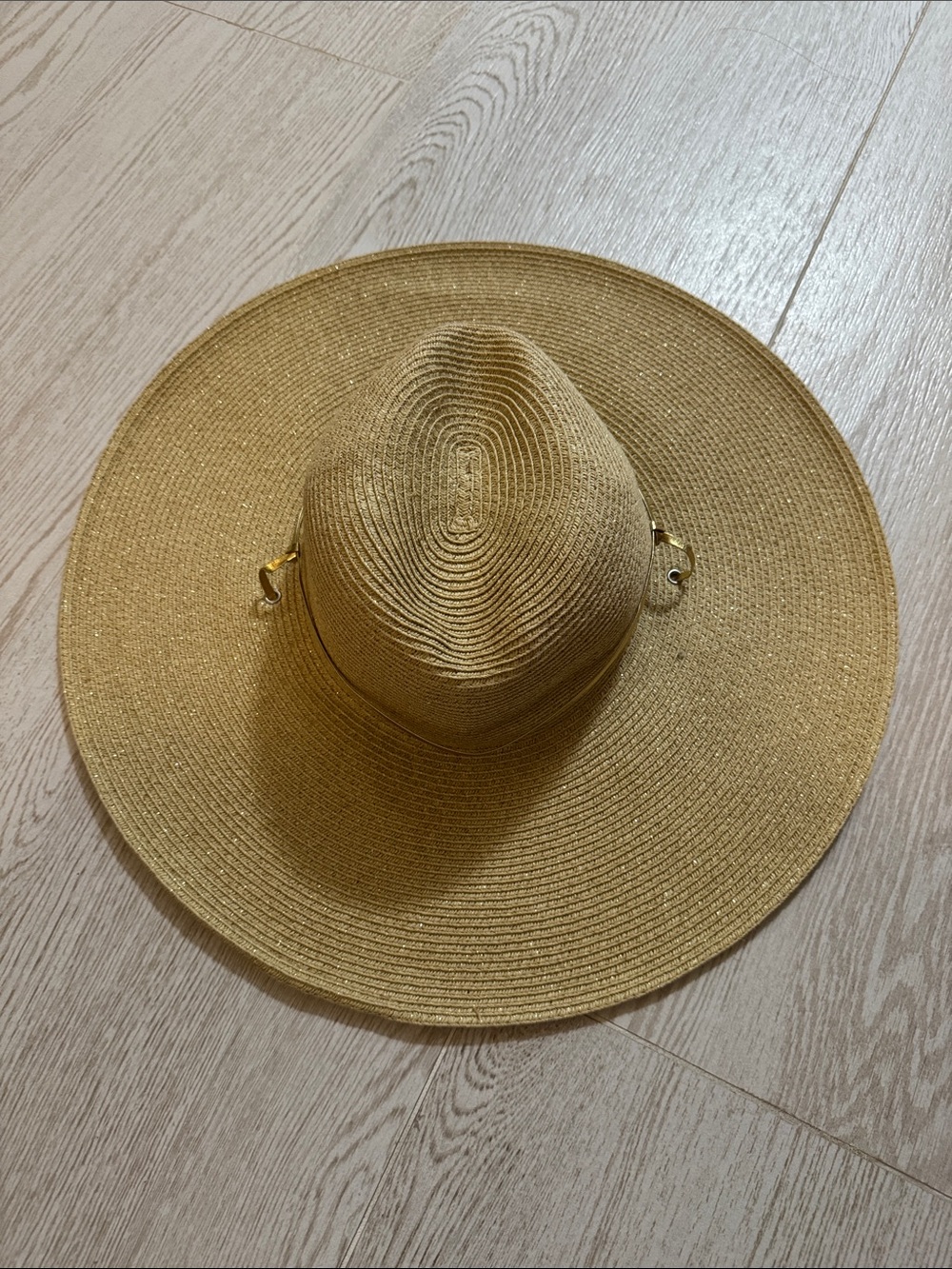 BCBGeneration Gold Straw Sun Hat with Rose Trim